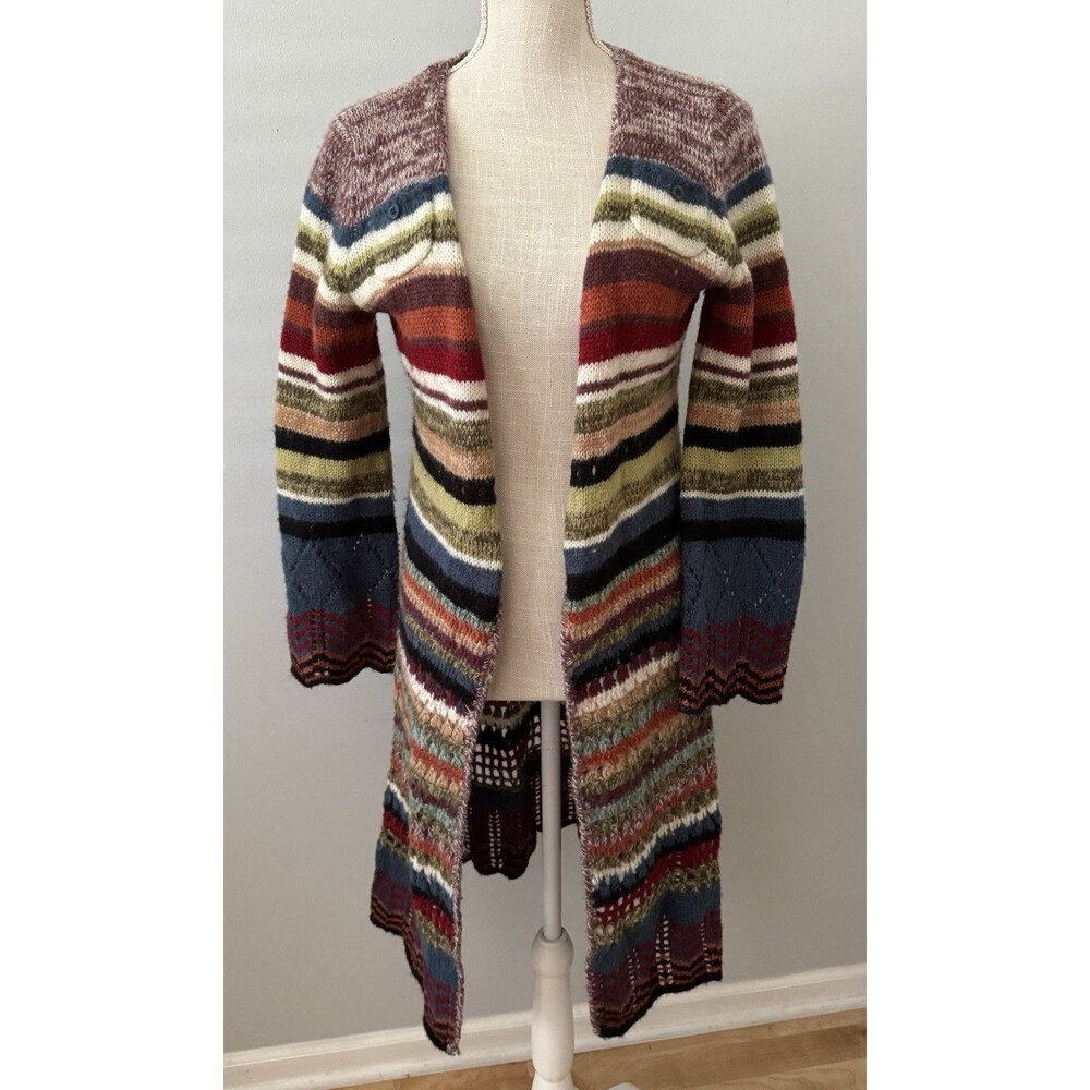 Relais Women's Colorful Striped Knit Open Sweater Wool Blend Size Small
